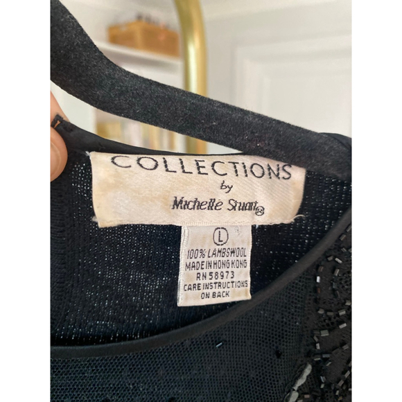 Vintage Black Beaded Lace Maxi Dress Lambswool Old Money Evening Gown Black Tie - Picture 5 of 9